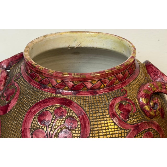 Large Italian Aretini Pottery Vase, Red & Gold Enamel Relief Decoration, Arezzo For Sale - Image 18 of 18