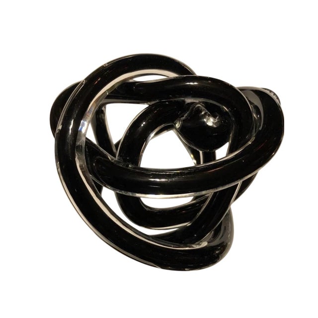 Murano 1980s Black Handblown and Formed Twisted Knotted Art Glass For Sale - Image 4 of 5