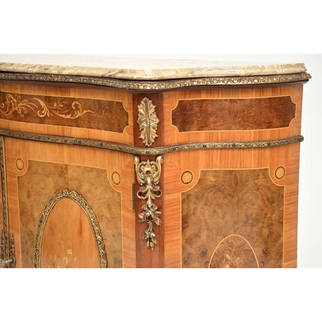 Brown French Inlaid Marquetry Sideboard with Marble Top, 1930 For Sale - Image 8 of 11