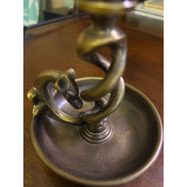 Vintage Brass Serpent Candlestick Holders – Mid‑Century Decorative Brass For Sale - Image 4 of 7