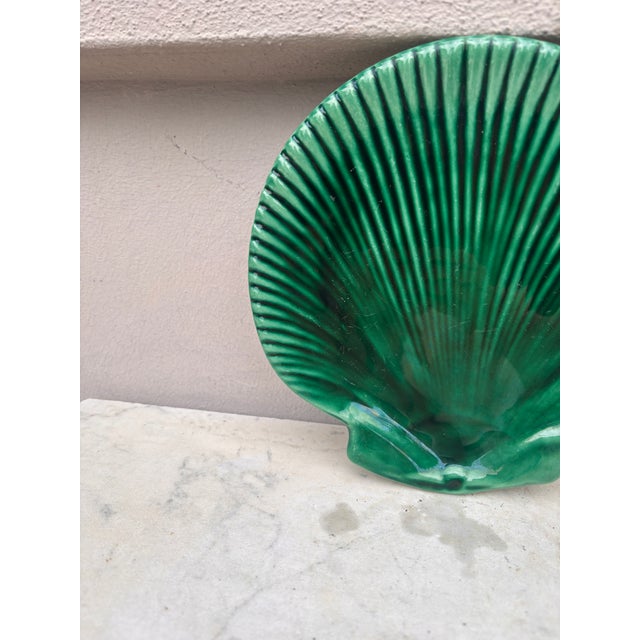 Nautical Green Majolica Shell Plate Circa 1920 For Sale - Image 3 of 4