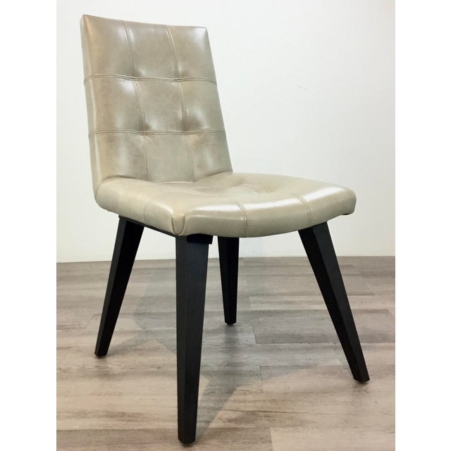 MidCentury Modern Style Tufted Ivory Leather Dining ChairsSet of Four