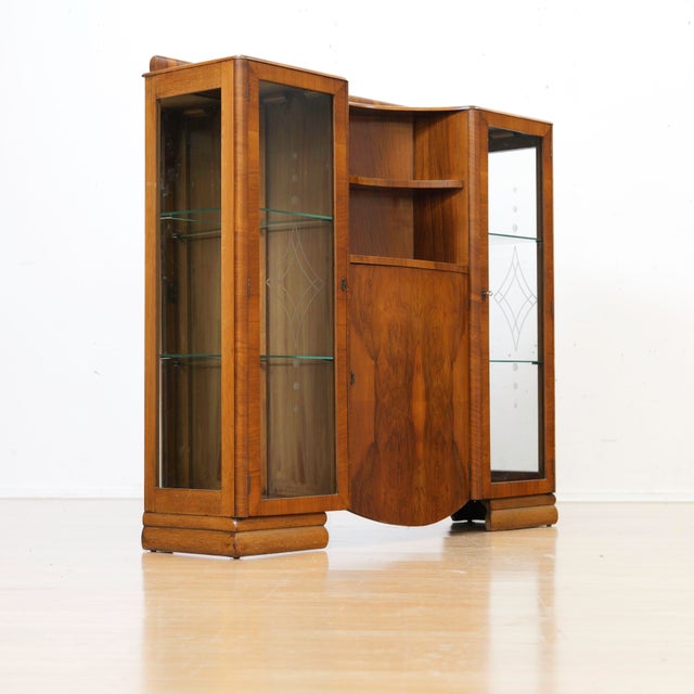 1950s 1950s Art Deco Walnut China Display Cabinet For Sale - Image 5 of 10