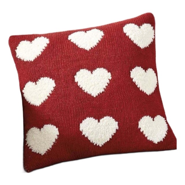 (1) 18”x18” New With Tags Pottery Barn Red Heart Jacquard Knit Pillow Cover For Sale
