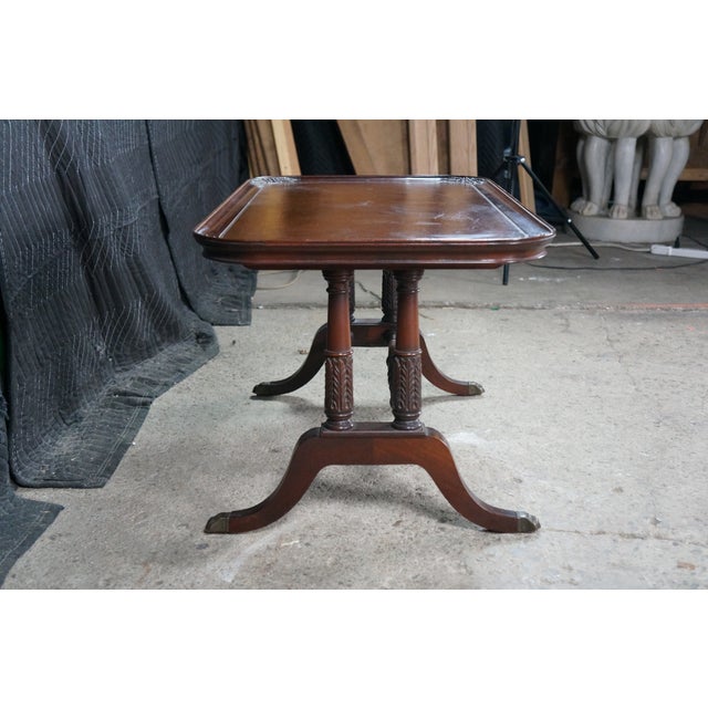 1940s Imperial Duncan Phyfe Regency Mahogany Tooled Leather Coffee Cocktail Table For Sale - Image 10 of 18