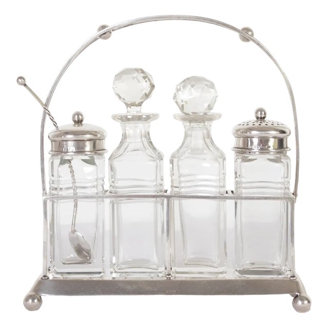 Silver Salt, Pepper, Oil and Vinegar Table Set from Seybold & Hirschhauer, 1910s, Set of 4 For Sale