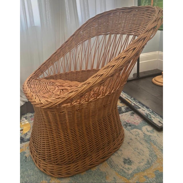 1970s Sculptural Wicker Barrel Chairs - Pair Vintage For Sale - Image 11 of 12