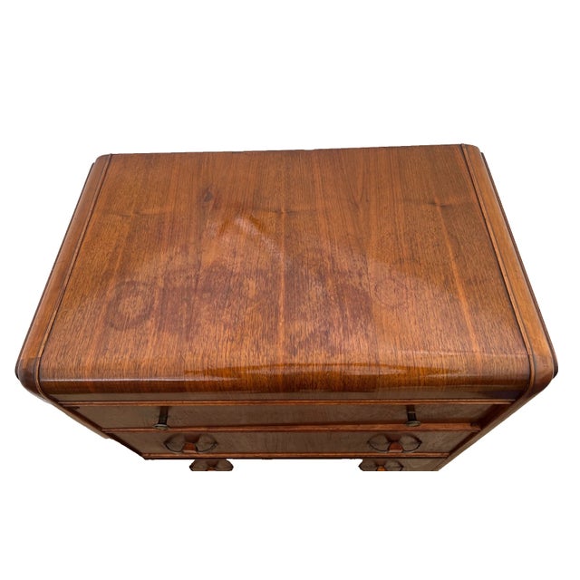 Art Deco 1930s Art Deco Dresser Chest Four Drawers Bakelite Brass Pulls Waterfall Top, Casters For Sale - Image 3 of 11