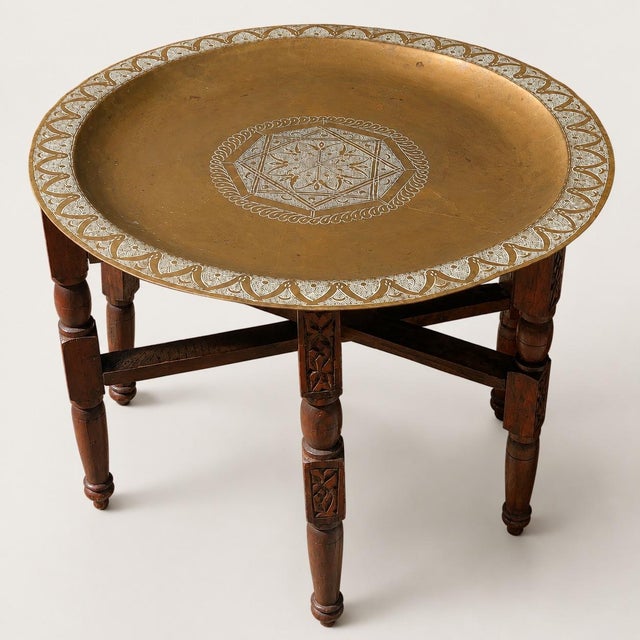 Antique Hand-Crafted Brass and Hardwood Occasional Tea Table, 1890s, Set of 2 For Sale - Image 3 of 11