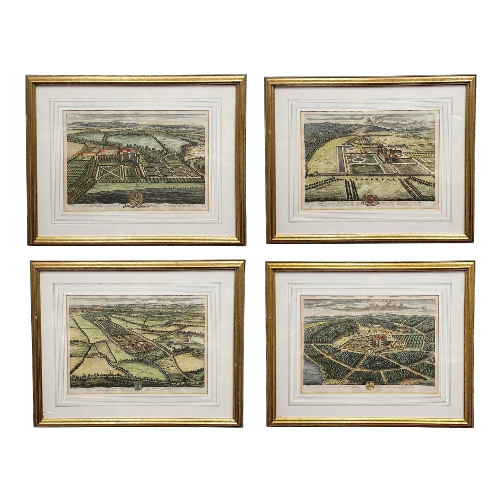 J. Kip and L. Knyff 18th Century Hand Colored Engravings, Set of 4 ...