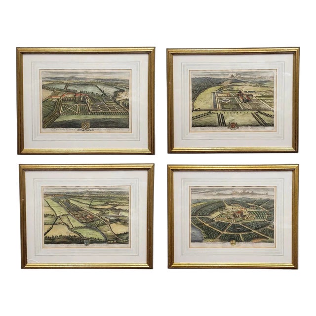 J. Kip and L. Knyff 18th Century Hand Colored Engravings, Set of 4 For Sale
