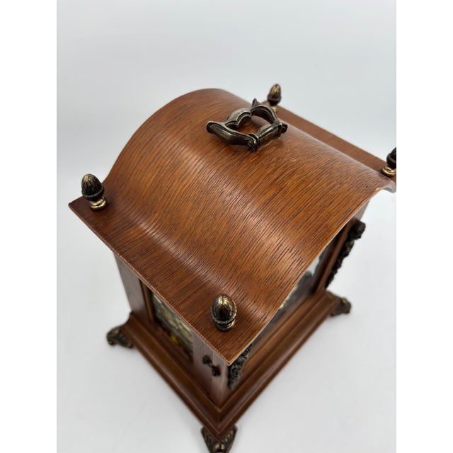 Vintage Tempus Fugit Table Clock in Wooden Case with Brass Details For Sale - Image 11 of 17