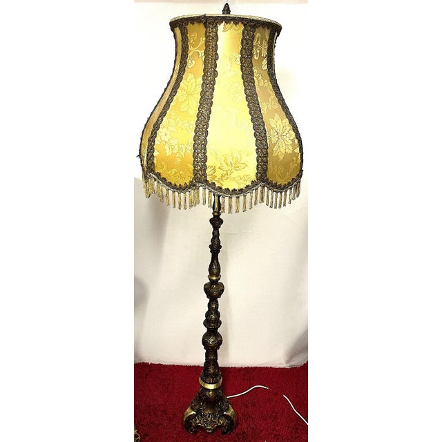 Brass Floor Lamp with Fabric Shade from Unbekannt, 1920s For Sale - Image 11 of 11