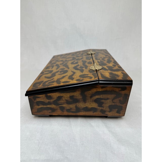 Wood Vintage Regency Leopard Animal Print & Brass Hinged Lidded Box, Black & Brown For Sale - Image 7 of 12