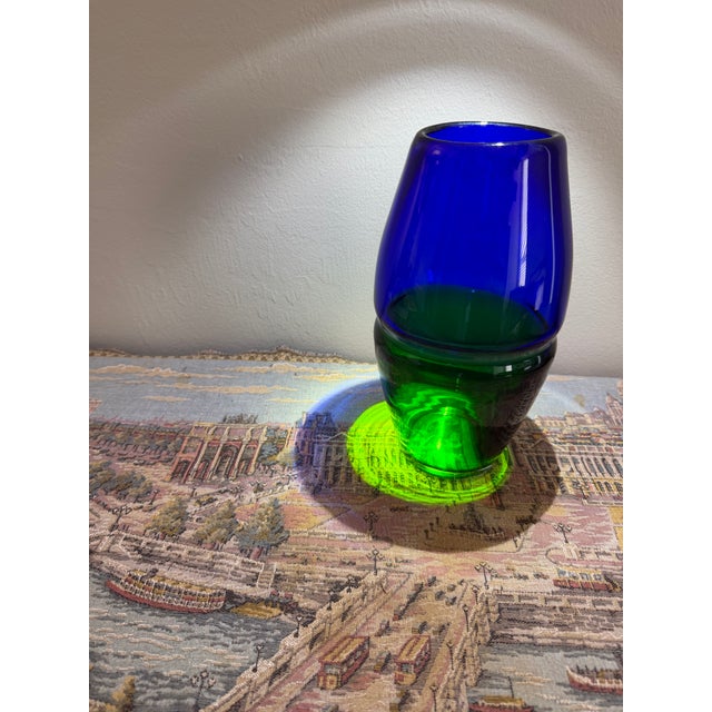 1980s 1980s Michael Scheiner for Dansk Postmodern Cobalt Blue & Green Art Glass Vase For Sale - Image 5 of 7