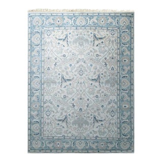 8x10 Ivory Hand-Knotted Wool Serene Floral Symmetry Traditional Carpet Rug For Sale