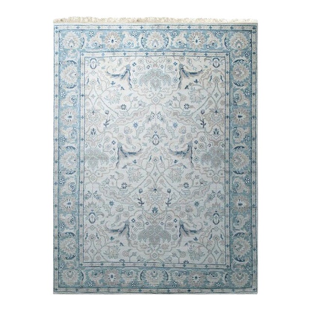 8x10 Ivory Hand-Knotted Wool Serene Floral Symmetry Traditional Carpet Rug For Sale