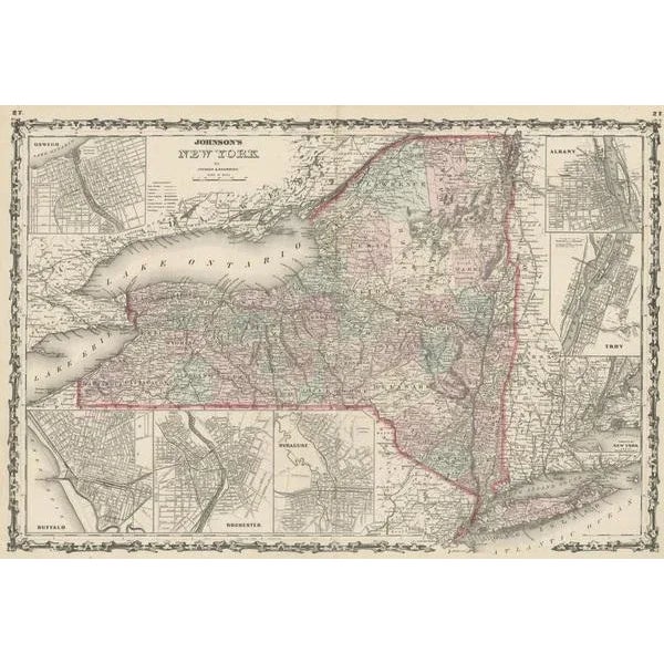 Large Antique Map of New York State with Inset Maps, 1861 For Sale - Image 3 of 6