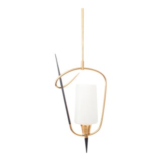 Mid-Century Italian Glass and Brass Pendant For Sale