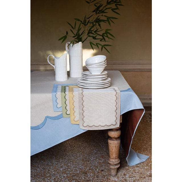 Italian VIETRI Tavola Natural Scalloped Tablecloth For Sale - Image 3 of 6