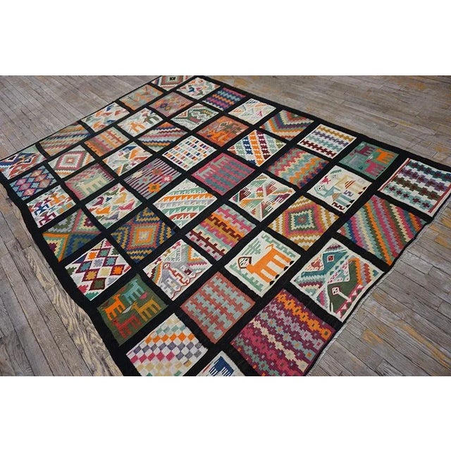 1930s Geometric Folk Art Multicolor Antique Tunisian Gafsa Flatweave Rug For Sale - Image 4 of 17