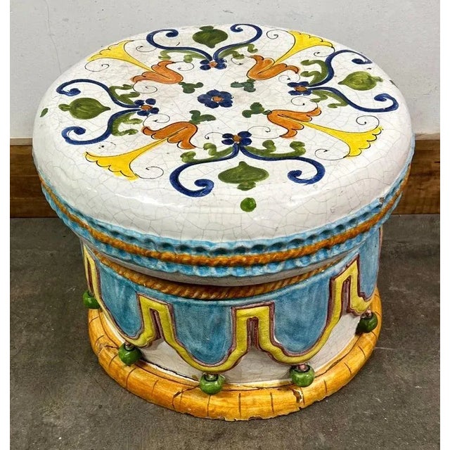 A wonderfully handcrafted garden or interior stool. Hand painted terracotta / ceramic. a compliment to many settings,...