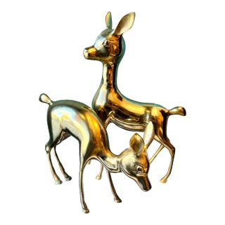 1970s Pair of Vintage Large Brass Deer Statues For Sale