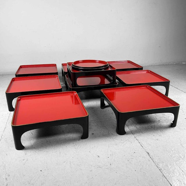 Taishō Period Urushi Lacquerware Serving Tables, Japan, 1920s, Set of 12 For Sale - Image 12 of 14