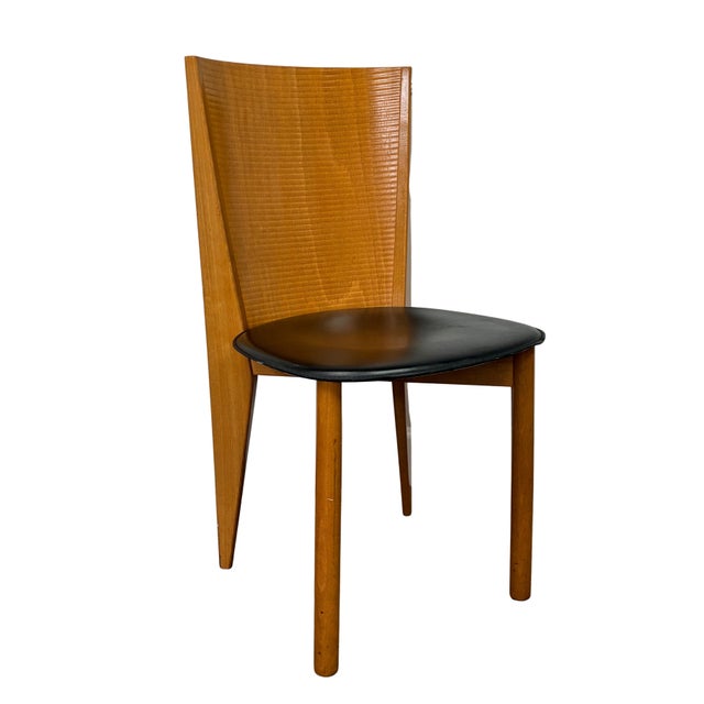Postmodern Pair of 1980s Italian Postmodern Calligaris Sculptural Wood & Black Leather Chairs For Sale - Image 3 of 11