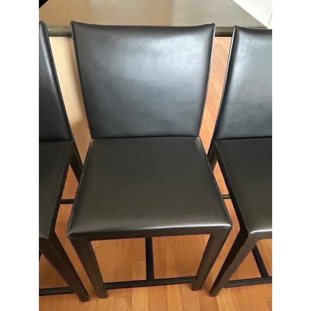 Crate & Barrel Set of 5 Crate & Barrel Black Faux Leather Counter Stools ~2006 For Sale - Image 4 of 7