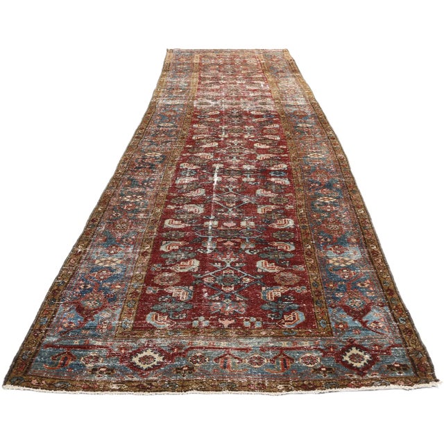 Rustic Antique Persian Malayer Rug Runner - 03'05 X 14'10 For Sale - Image 3 of 9