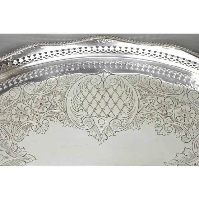 Silver Vintage Israel Freeman and Son English Edwardian Oval Silver Plated Platter Tray For Sale - Image 8 of 13