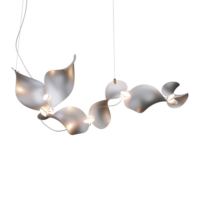 Dune 6 Curve Chandelier with Silver Anodized Shades by Daniel Becker for Moss Objects For Sale - Image 17 of 17