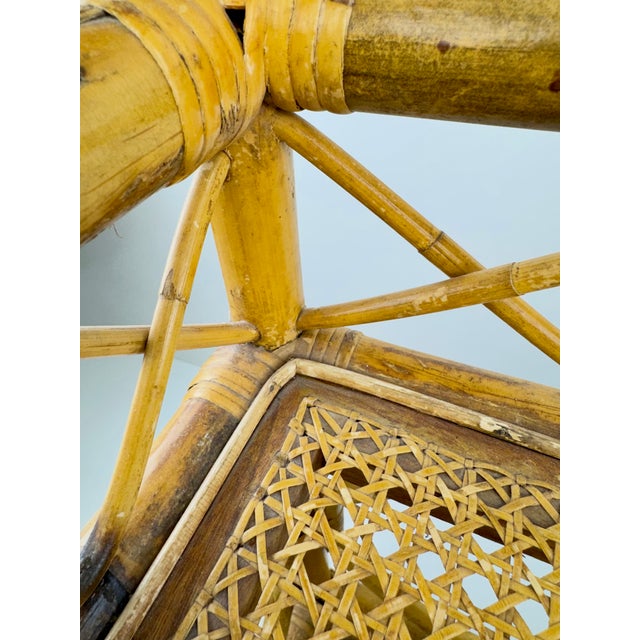 Vintage Bamboo and Cane Two-Tier Bar Cart With Brass Casters For Sale - Image 13 of 13