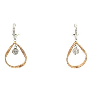 Pave Diamond White & Rose Gold 14k Teardrop Drop Dangle Earrings - 2 Pieces For Sale