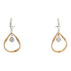 Pave Diamond White & Rose Gold 14k Teardrop Drop Dangle Earrings - 2 Pieces