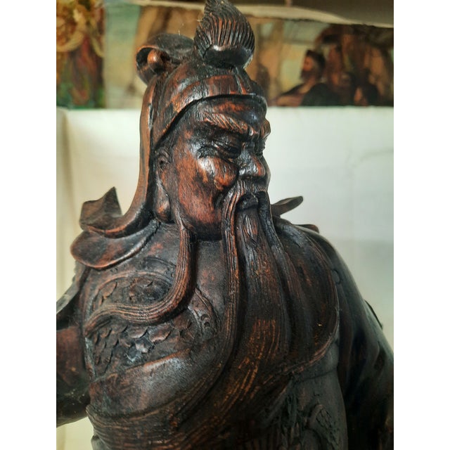 Vintage Carved Hardwood Guan Yu Chinese God of War Statue For Sale In New York - Image 6 of 8