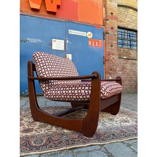Mahogany Lounge Chair with Reddish-Brown Circular Pattern For Sale - Image 4 of 11