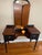 Black Vintage Satin Black & Oak Vanity With Tri-Fold Mirror | Refinished Makeup Vanity Desk For Sale - Image 8 of 11