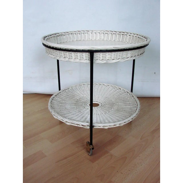 Black Rattan Table on Wheels, 1960s For Sale - Image 8 of 8