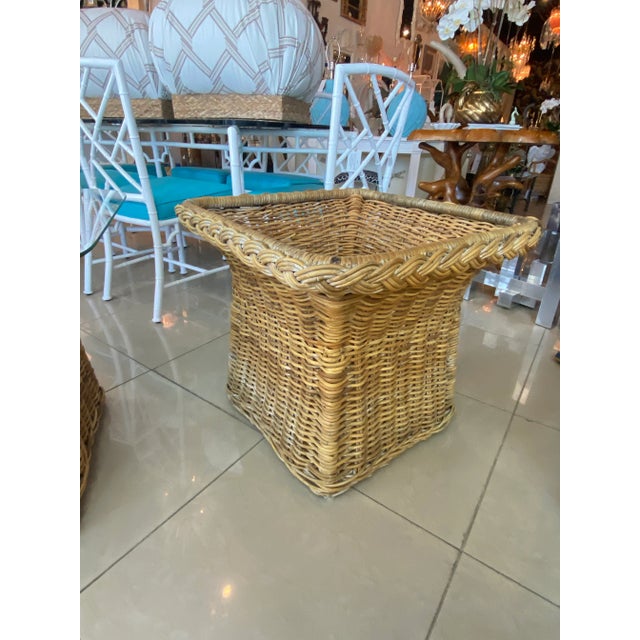 Tan Vintage Wicker Works Braided Side End Tables New Glass Top -A Pair For Sale - Image 8 of 11