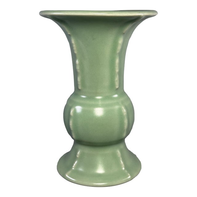 China Vintage‑Style Green Celadon Flared‑Rim Vase For Sale