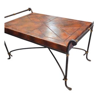 Rare Vintage La Barge Neoclassical Wrought Iron & Leather Coffee Table For Sale