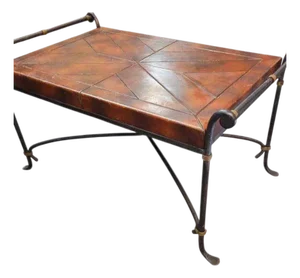 Rare Vintage La Barge Neoclassical Wrought Iron & Leather Coffee Table