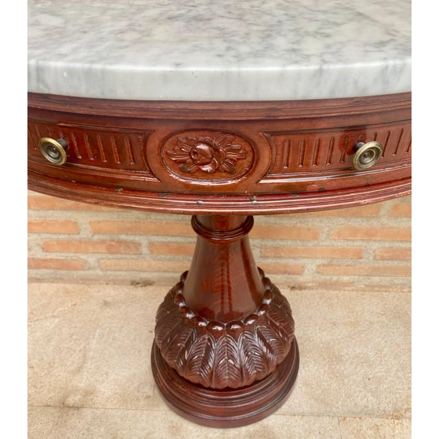 Carved Wood Demi Lune Nightstands with Marble Top, 1940, Set of 2 For Sale - Image 11 of 18