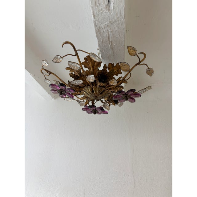 Amethyst Flush Mount Maison Baguès Crystal Amethyst Flowers Leaves Chandelier 6 Lights For Sale - Image 8 of 9