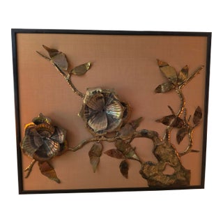 Mid 20th Century Brutalist Floral Brass Wall Sculpture For Sale