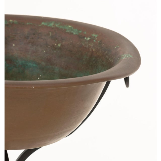 Metal Arts and Crafts Style Copper Brazier on Wrought Iron Tripod Stand For Sale - Image 7 of 7