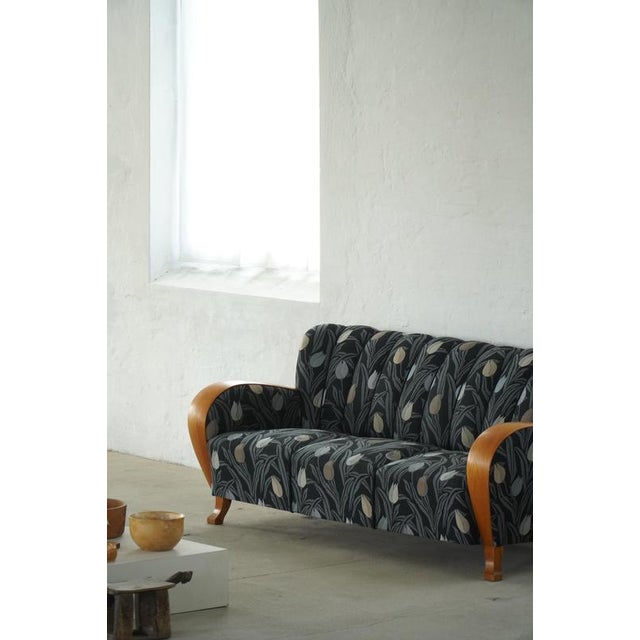 Danish Art Deco 3-Seater Sofa in Elm with Floral Upholstery, 1940s For Sale - Image 9 of 18