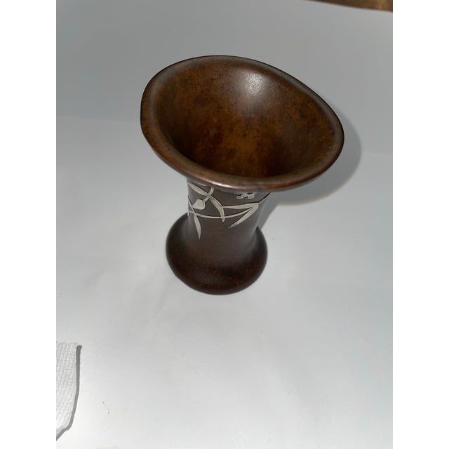 Metal 1920s Heintz Art Metal Shop Sterling Silver on Bronze Vase. For Sale - Image 7 of 10